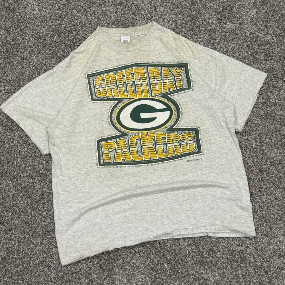 Vintage 1996 Green Bay Packers T Shirt Logo 7 Single Stitch Gray Mens XL NFL